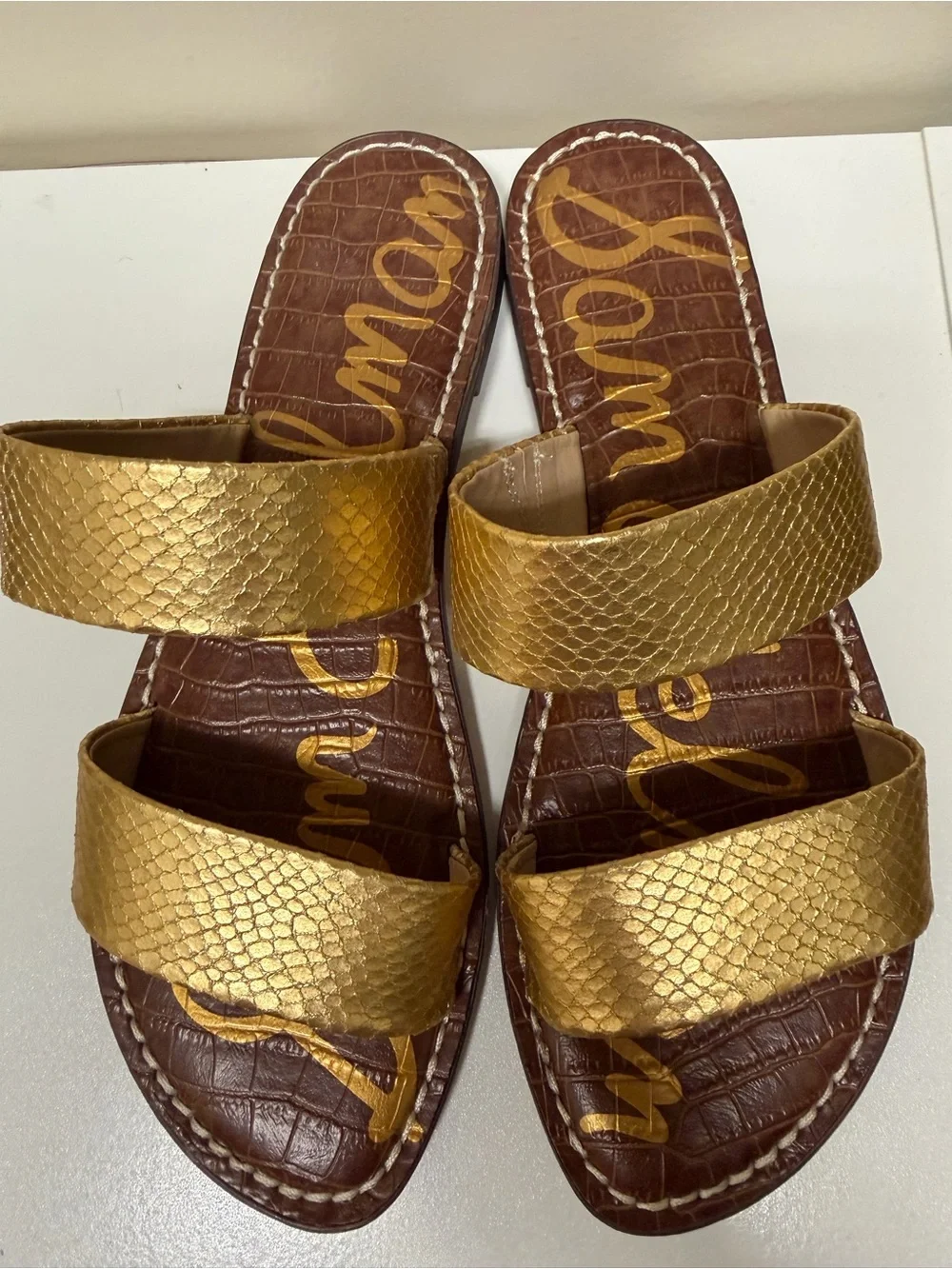 Sam Edelman Gold Double-Strap Slide Sandals